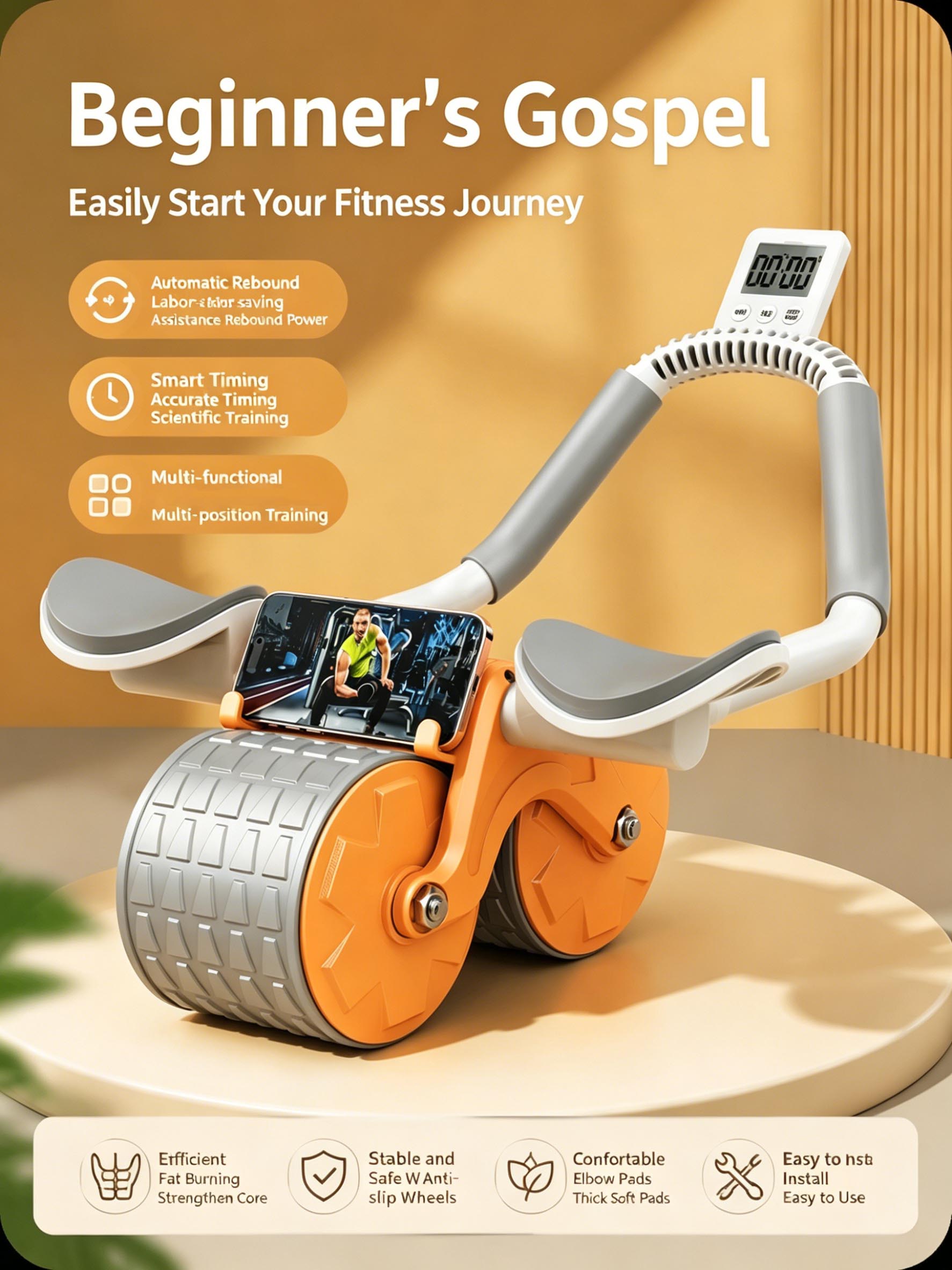 Ab Roller Wheel With Elbow Support - Ellbogenstütze Bauchroller mit Automatischem Rückprall und